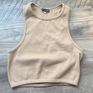 Zara Ribbed Tan Crop Top Sleeveless XS Neutral Minimalist